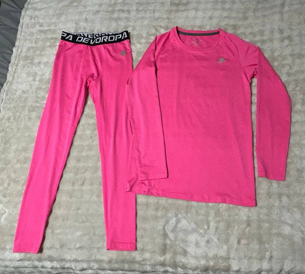 Devoropa pink long sleeve top and leggings set in size L bottom xl top